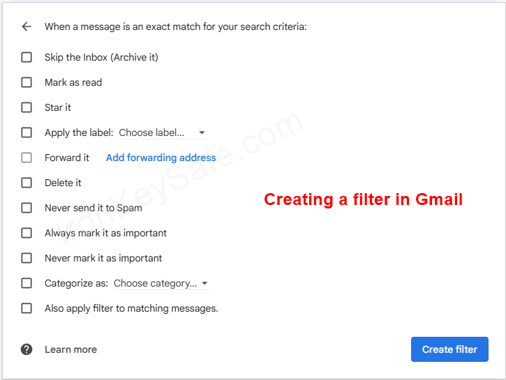 Creating a filter in Gmail
